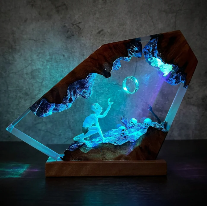 Orta Dünya Gece Lambası — Gollum & Tek Yüzük | Epoksi Reçine LED
